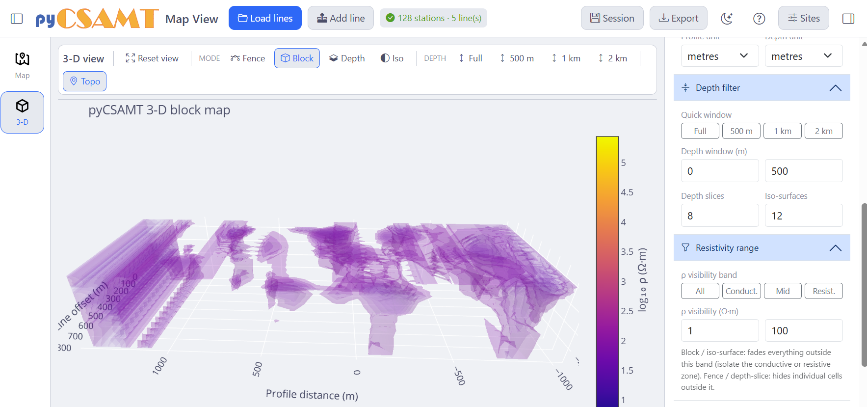 MapView 3-D block map showing only the conductive band