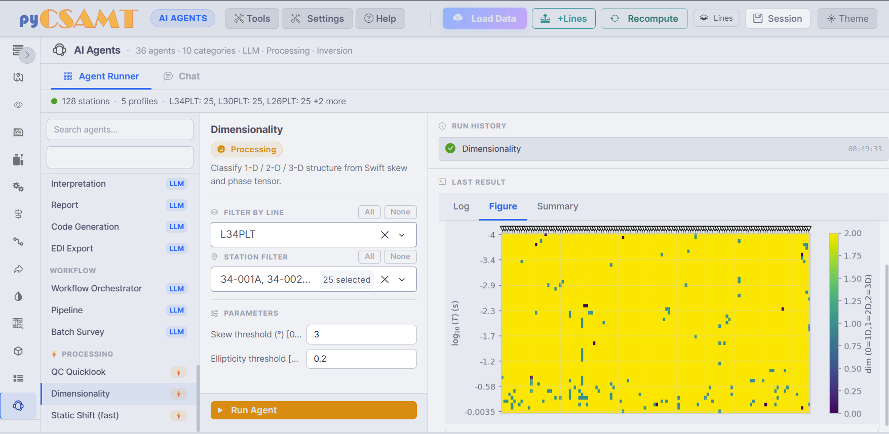 The AI Agents page in Agent Runner mode running the Dimensionality agent