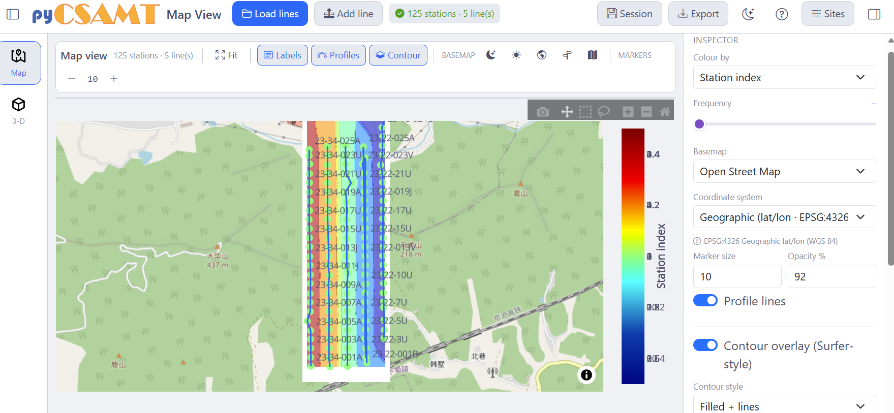 MapView Map view on an Open Street Map basemap with the inspector open