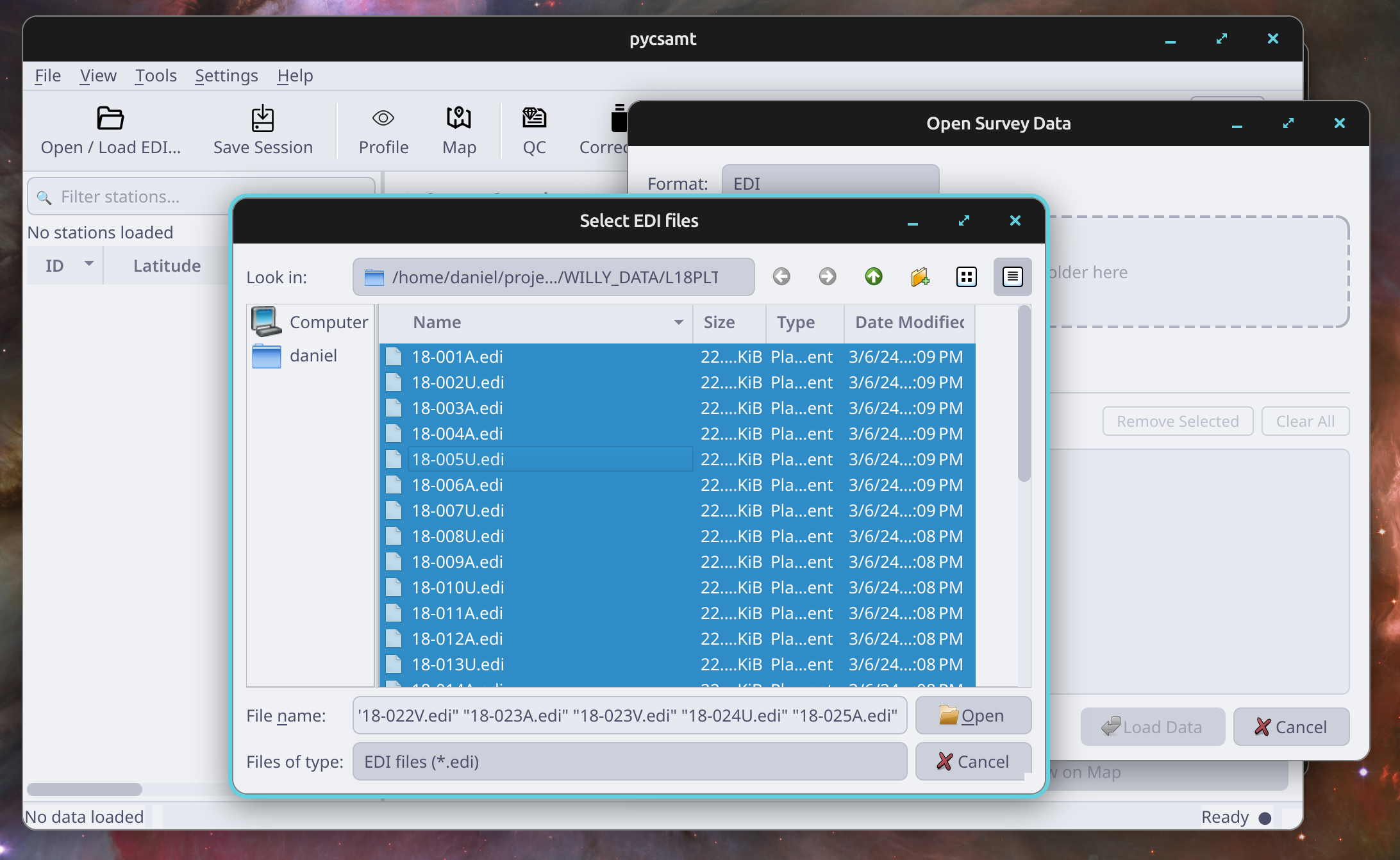 Selecting EDI files in the desktop loader