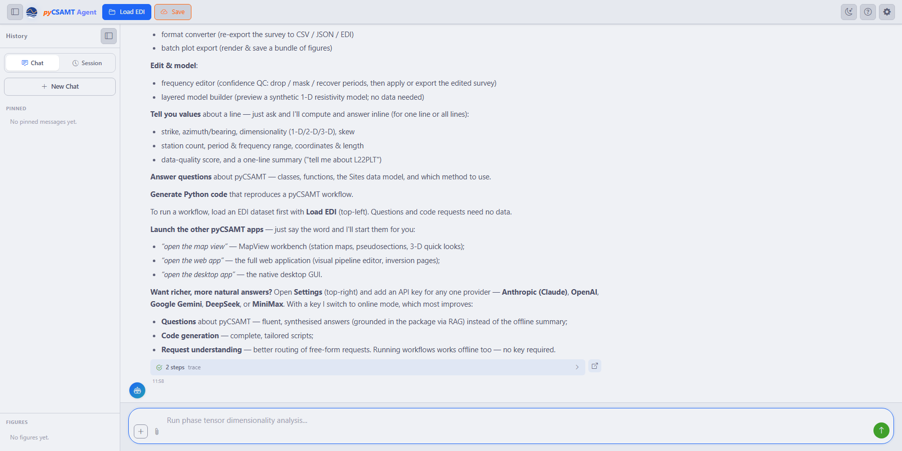 Agent Master's offline-mode response explaining what adding an API key would improve