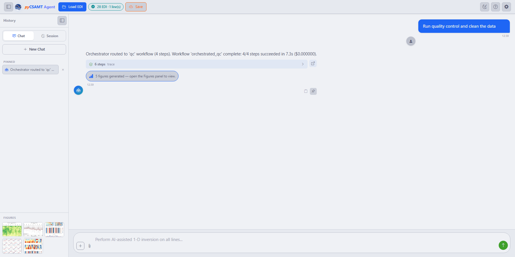 The History sidebar with a pinned qc prompt above a filled Figures panel