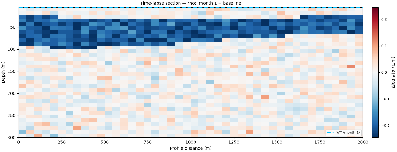 Time-lapse section — rho: month 1 − baseline