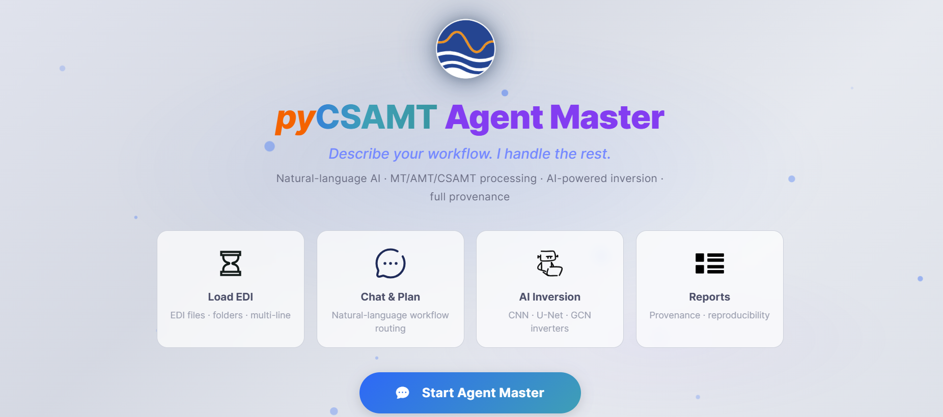The Agent Master welcome screen